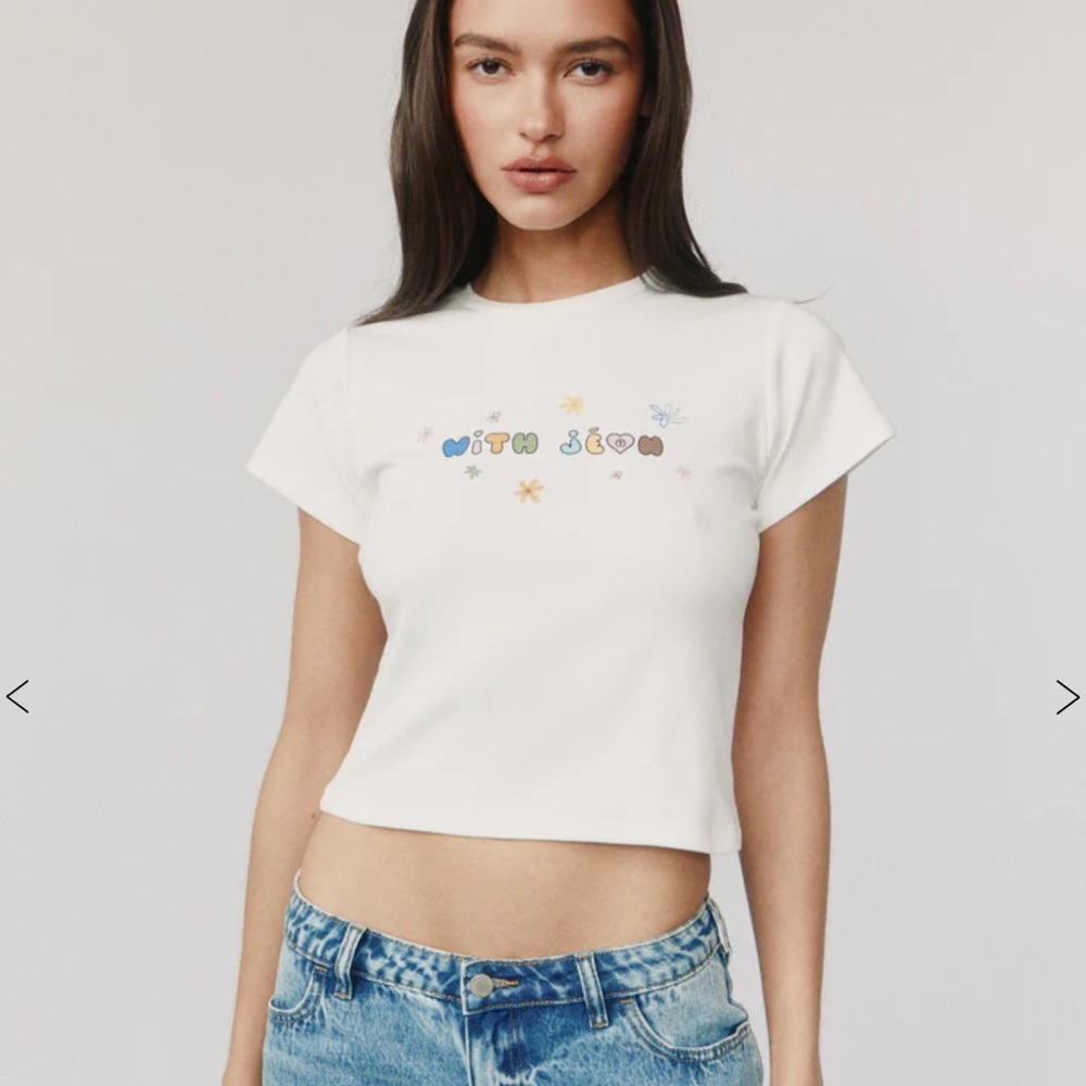 With Jean Cropped Baby Tee size S
